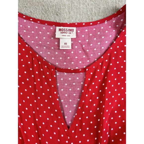 Mossimo Red Polka Dot Blouse Sz XS Front Tie V-Neck Keyhole Top Rockabilly Retro - Picture 3 of 7